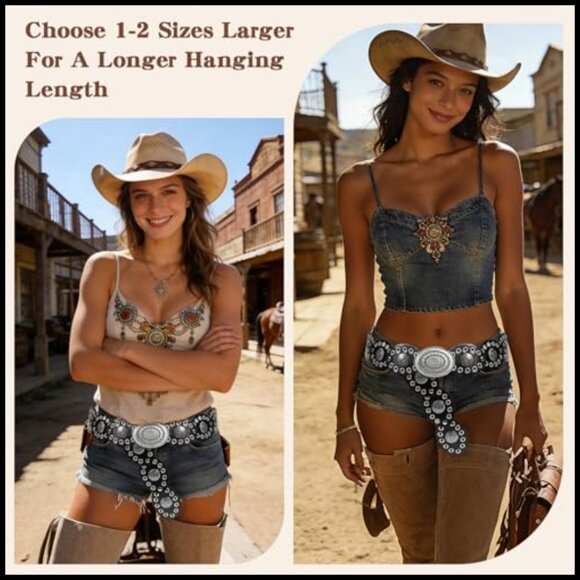 Leather Western Belt Vintage Concho Chain Boho Chic Adjustable Waist main image 4